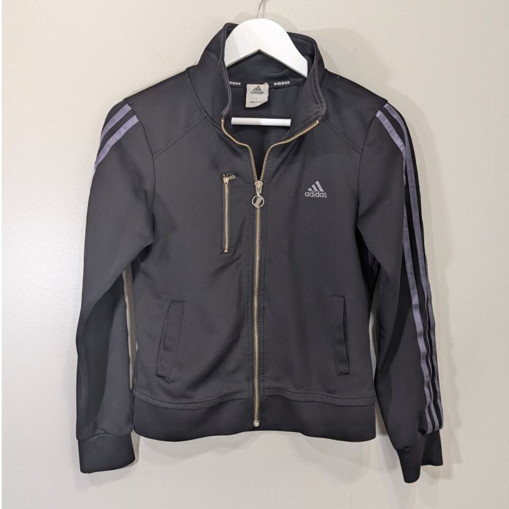 Adidas Women's Jacket Black Silver Purple Athletic Athleisure Sports - Size L